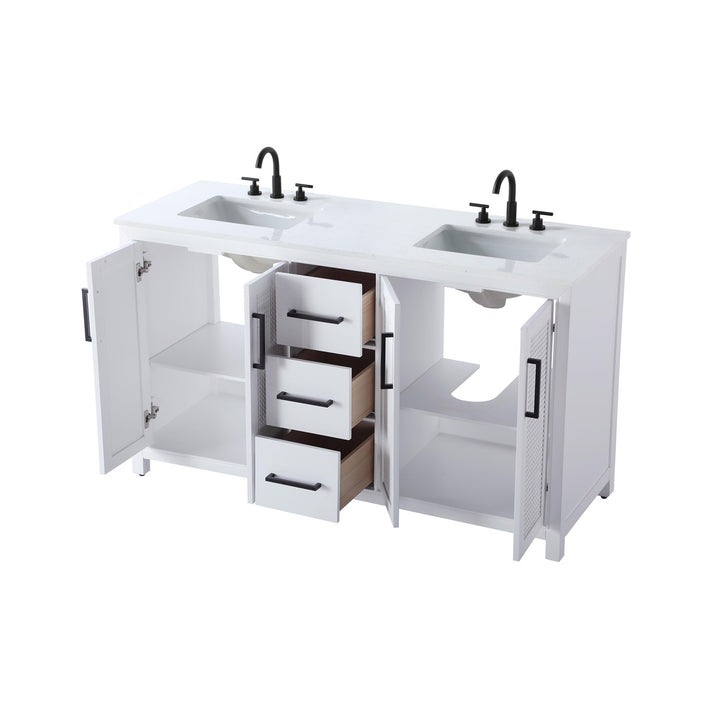 60 Inch Double Bathroom Vanity In White - View 5 - Joshua Marshal