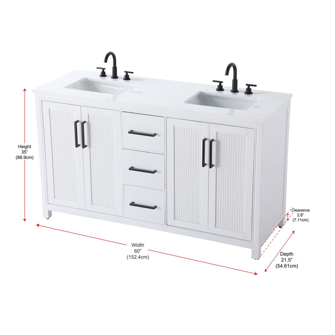 60 Inch Double Bathroom Vanity In White - View 6 - Joshua Marshal