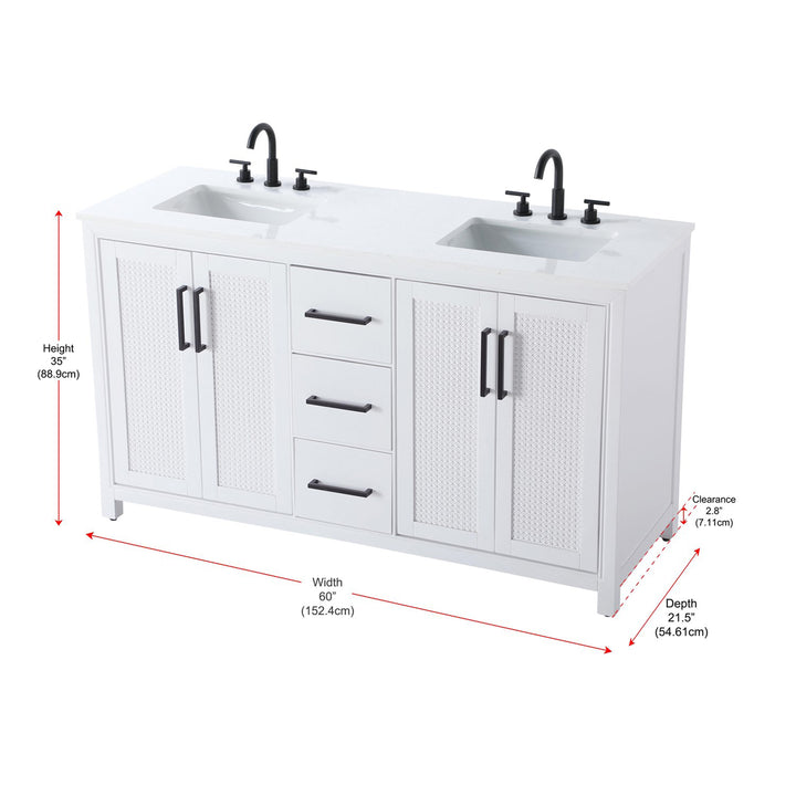 60 Inch Double Bathroom Vanity In White - View 6 - Joshua Marshal