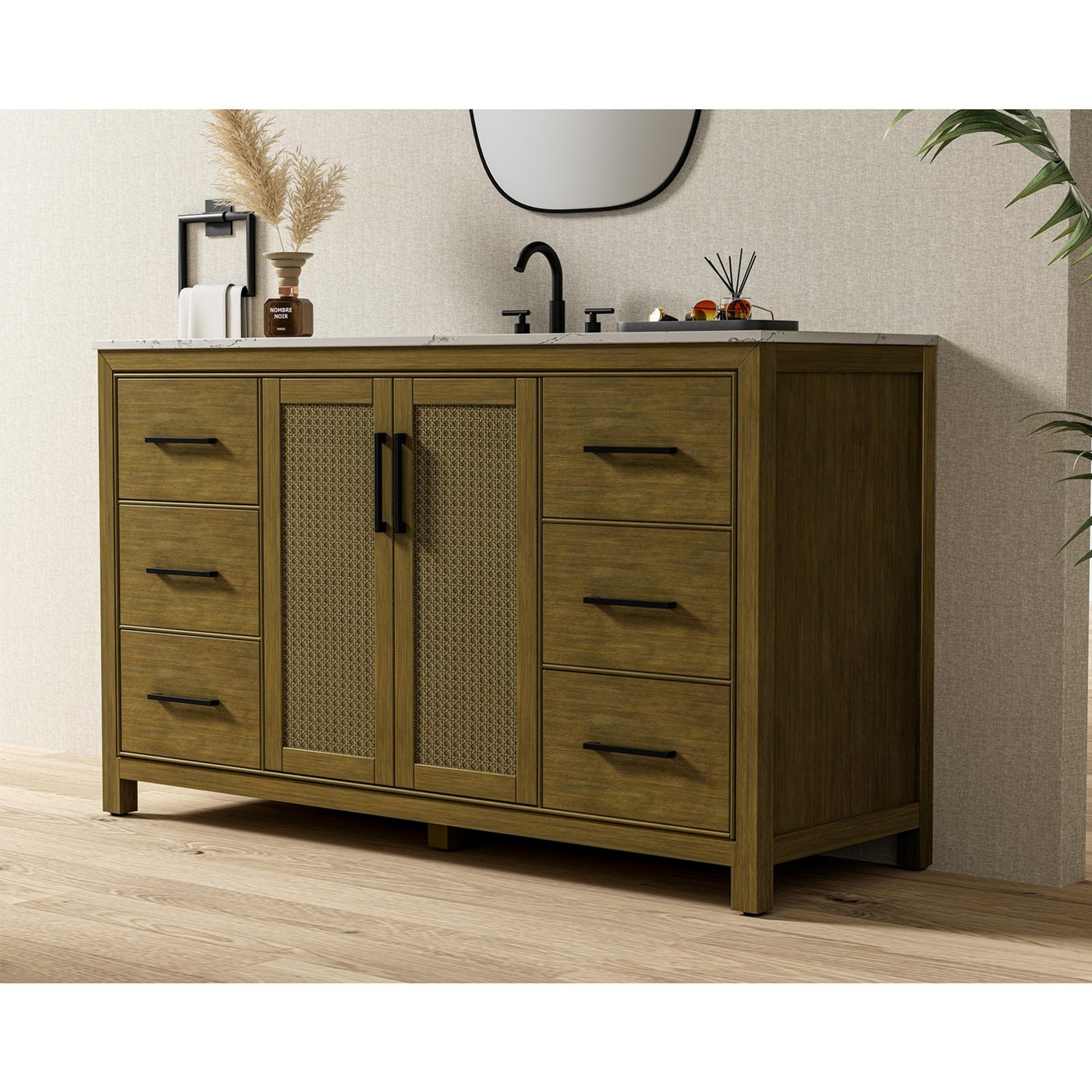 60 Inch Single Bathroom Vanity In Hazel Oak - View 2 - Joshua Marshal