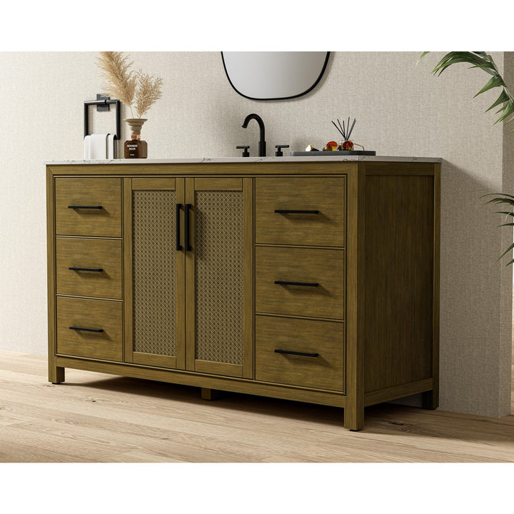 60 Inch Single Bathroom Vanity In Hazel Oak - View 2 - Joshua Marshal