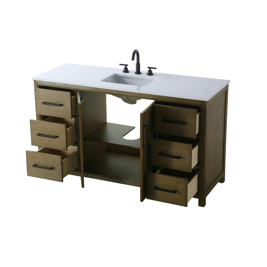 60 Inch Single Bathroom Vanity In Hazel Oak - View 4 - Joshua Marshal