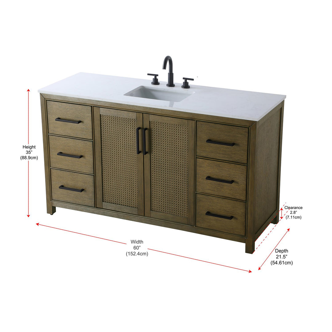 60 Inch Single Bathroom Vanity In Hazel Oak - View 6 - Joshua Marshal