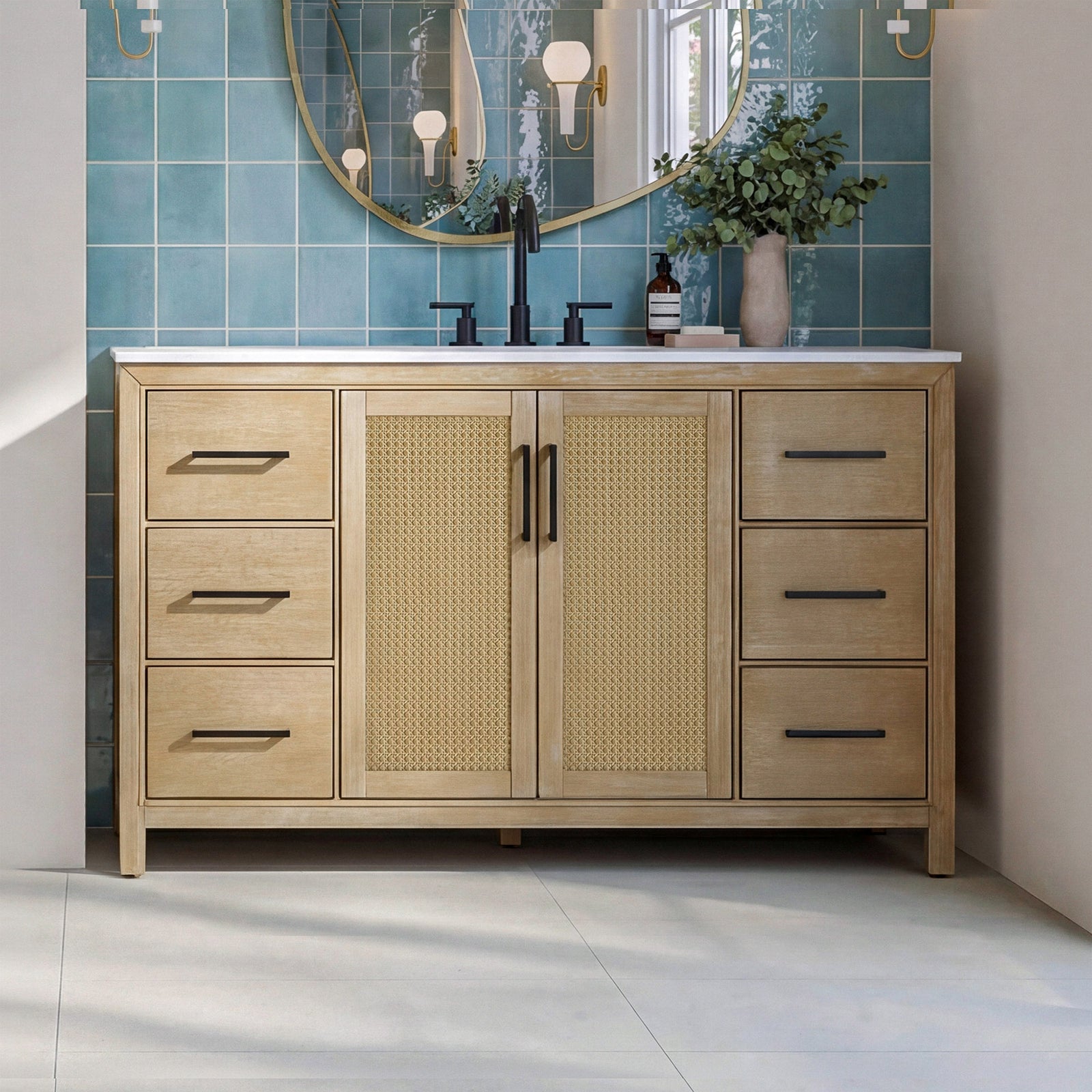 60 Inch Single Bathroom Vanity In Linen Oak Linen Oak Finish - KITCHEN & BATH by Joshua Marshal