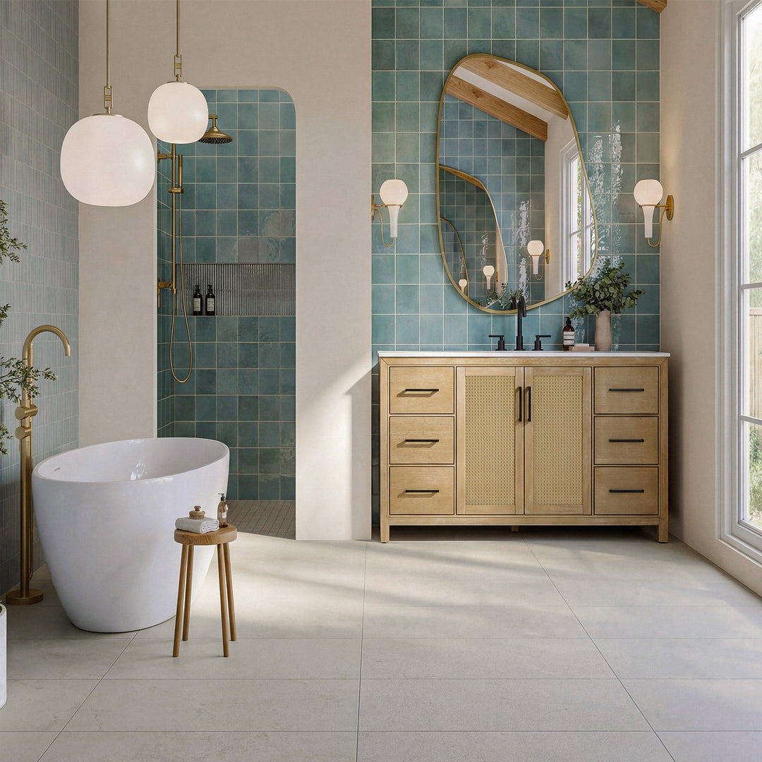 60 Inch Single Bathroom Vanity In Linen Oak - View 2 - Joshua Marshal