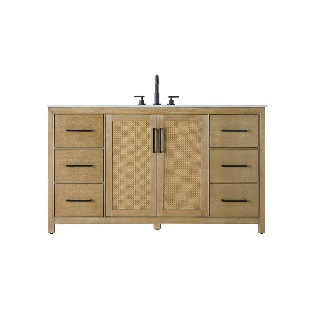 60 Inch Single Bathroom Vanity In Linen Oak - View 3 - Joshua Marshal