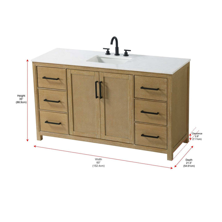 60 Inch Single Bathroom Vanity In Linen Oak - View 4 - Joshua Marshal
