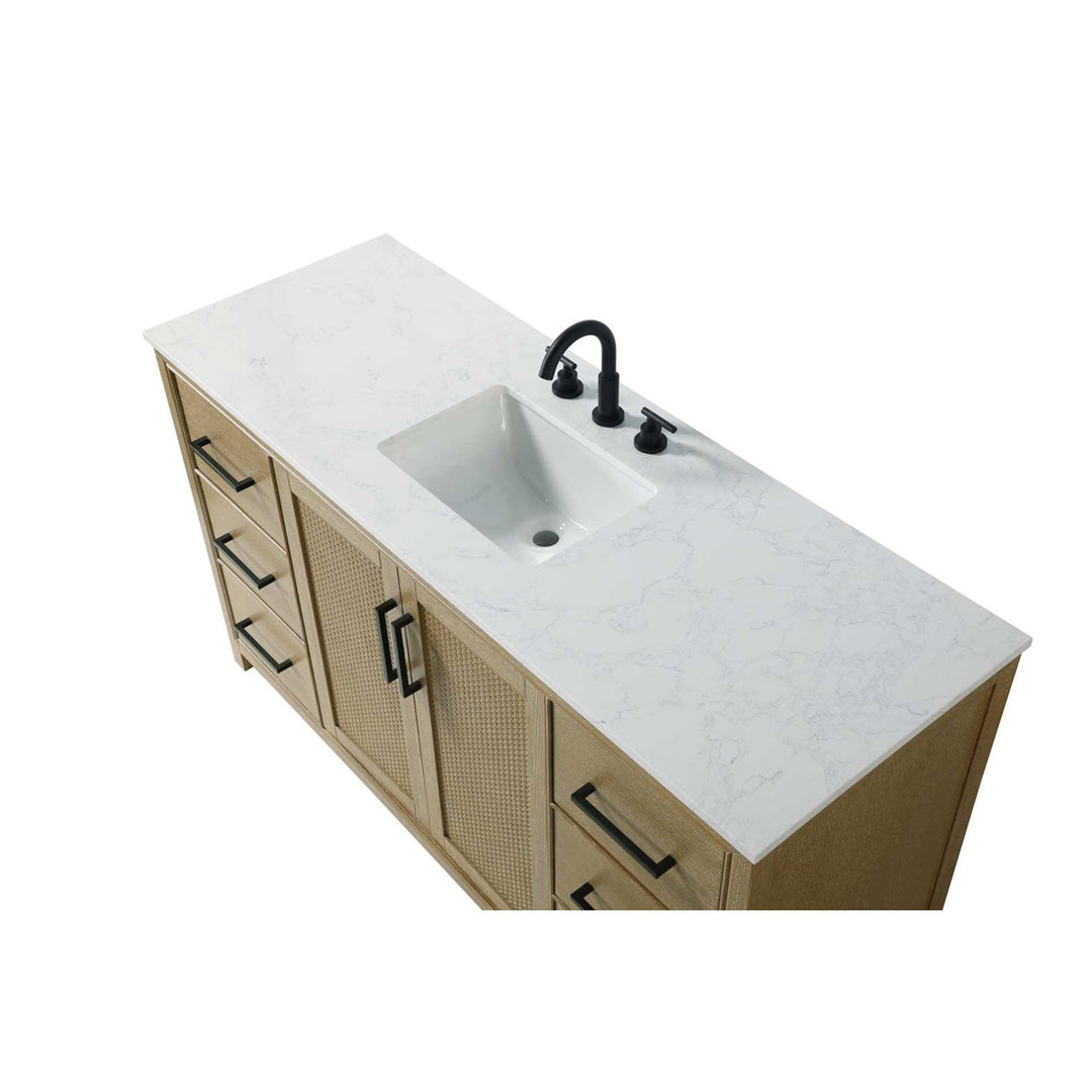 60 Inch Single Bathroom Vanity In Linen Oak - View 5 - Joshua Marshal