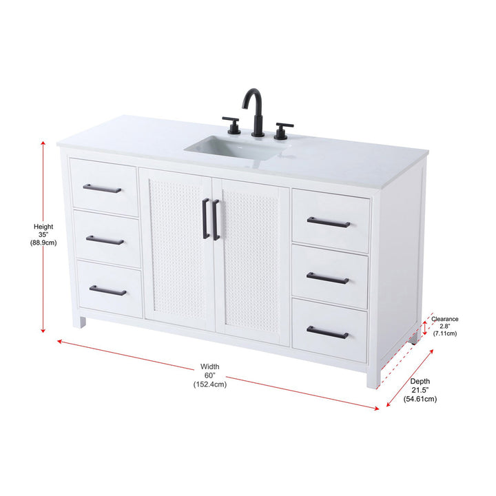 60 Inch Single Bathroom Vanity In White - View 4 - Joshua Marshal