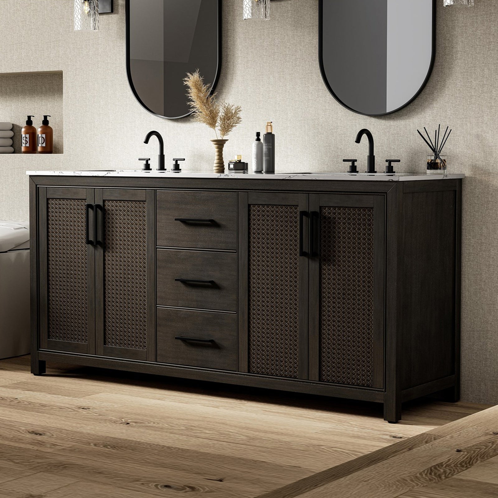 72 Inch Double Bathroom Vanity In Chocolate Oak Chocolate Oak Finish - KITCHEN & BATH by Joshua Marshal