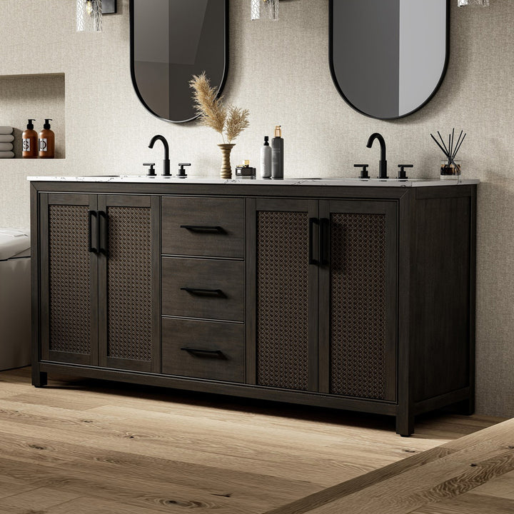 72 Inch Double Bathroom Vanity In Chocolate Oak Chocolate Oak Finish - KITCHEN & BATH by Joshua Marshal