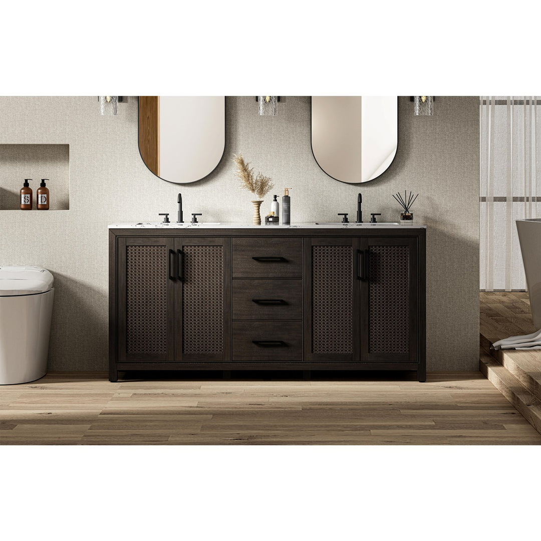 72 Inch Double Bathroom Vanity In Chocolate Oak - View 2 - Joshua Marshal