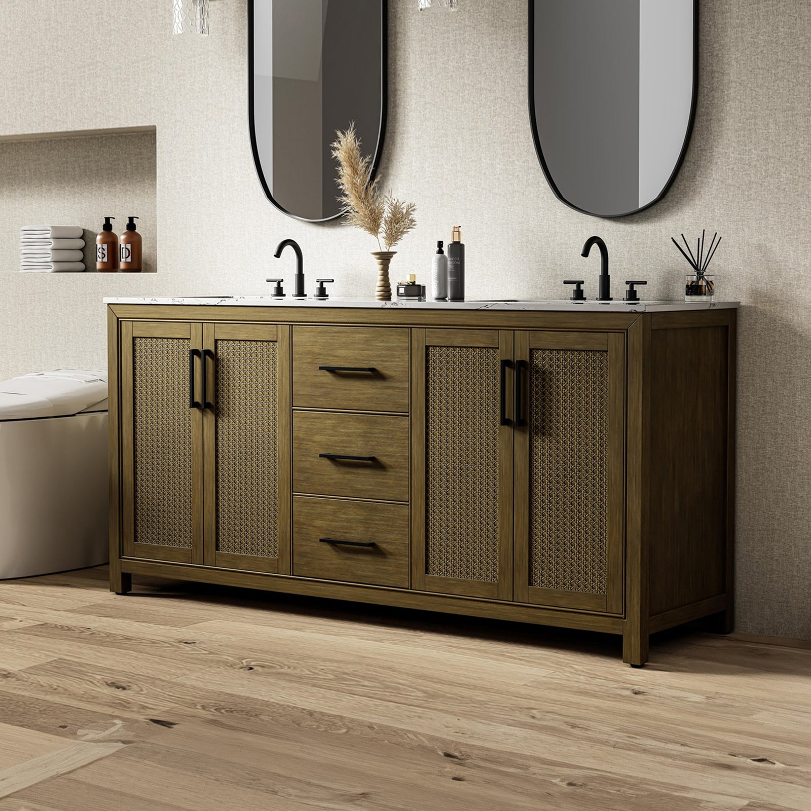 72 Inch Double Bathroom Vanity In Hazel Oak Hazel Oak Finish - KITCHEN & BATH by Joshua Marshal