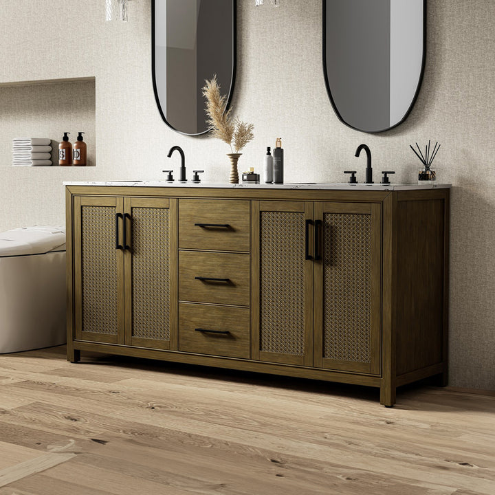 72 Inch Double Bathroom Vanity In Hazel Oak Hazel Oak Finish - KITCHEN & BATH by Joshua Marshal