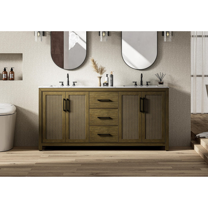 72 Inch Double Bathroom Vanity In Hazel Oak - View 2 - Joshua Marshal