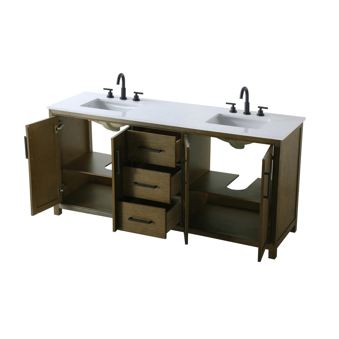 72 Inch Double Bathroom Vanity In Hazel Oak - View 4 - Joshua Marshal