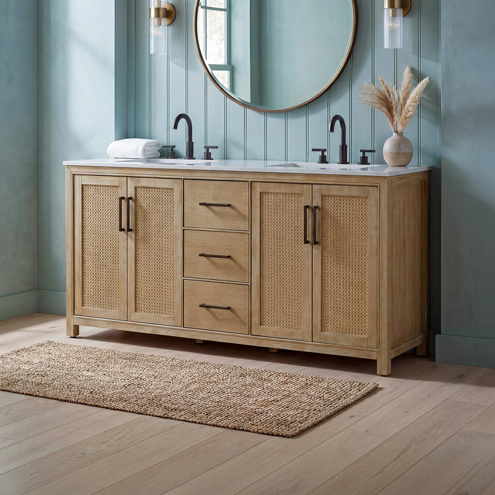 72 Inch Double Bathroom Vanity In Linen Oak Linen Oak Finish - KITCHEN & BATH by Joshua Marshal