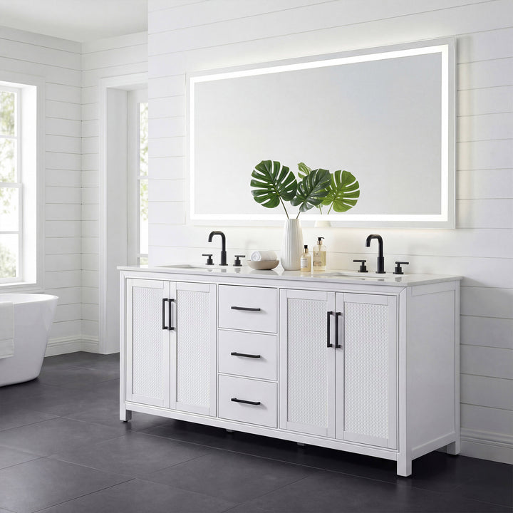 72 Inch Double Bathroom Vanity In White - View 2 - Joshua Marshal