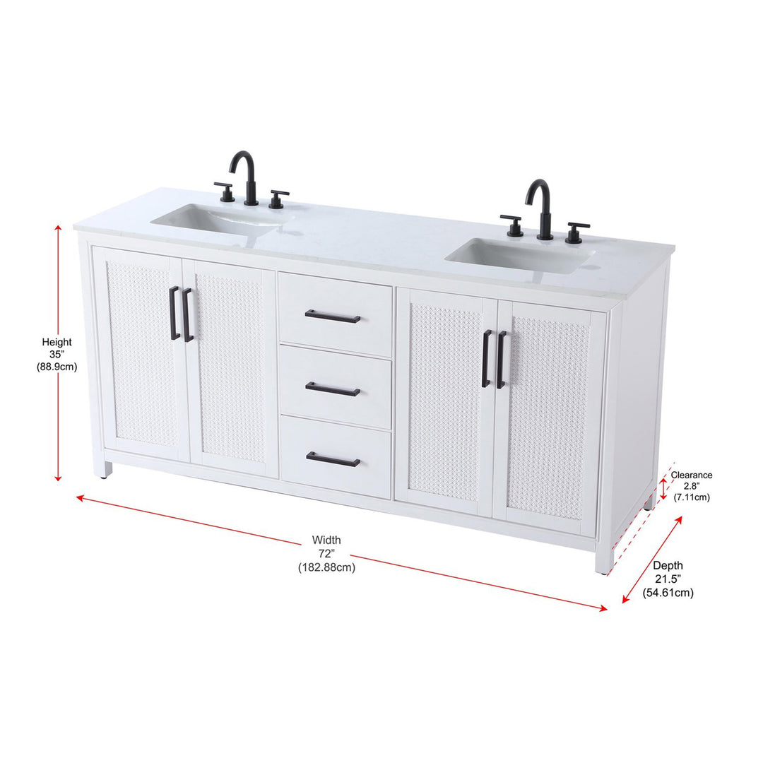 72 Inch Double Bathroom Vanity In White - View 4 - Joshua Marshal