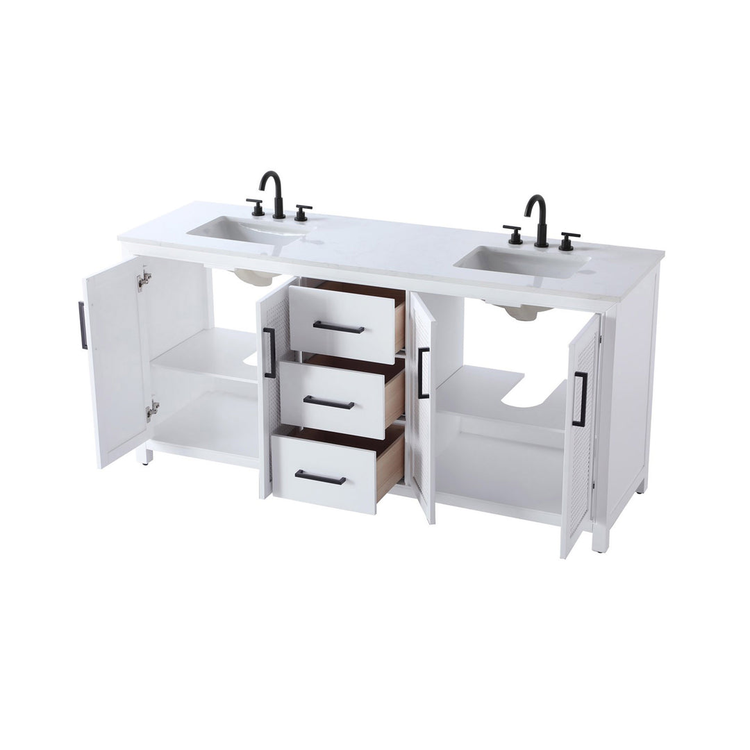 72 Inch Double Bathroom Vanity In White - View 5 - Joshua Marshal