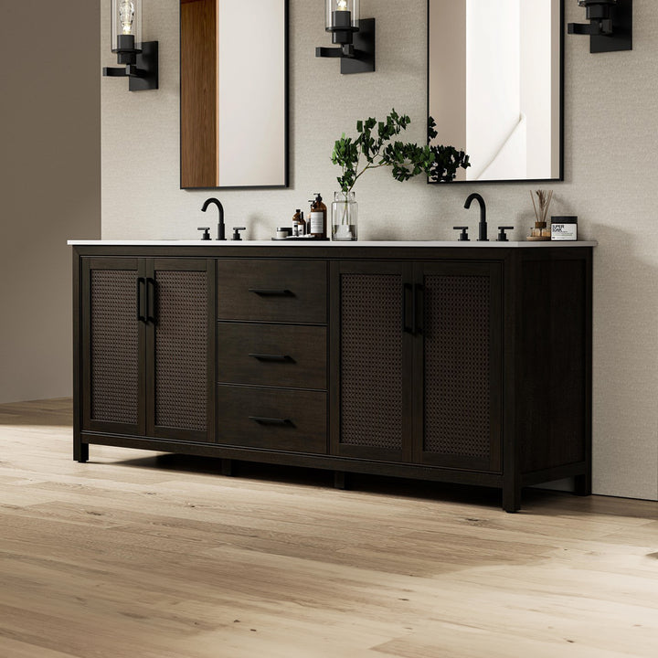 84 Inch Double Bathroom Vanity In Chocolate Oak Chocolate Oak Finish - KITCHEN & BATH by Joshua Marshal