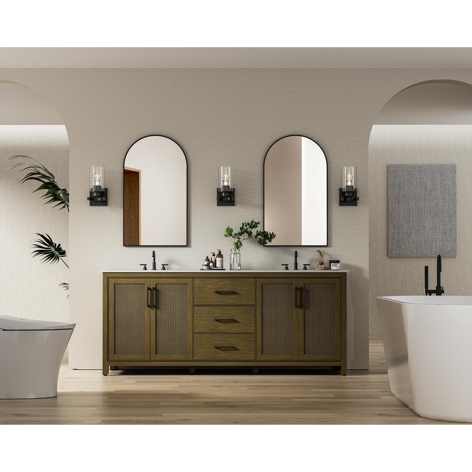 84 Inch Double Bathroom Vanity In Hazel Oak - View 2 - Joshua Marshal