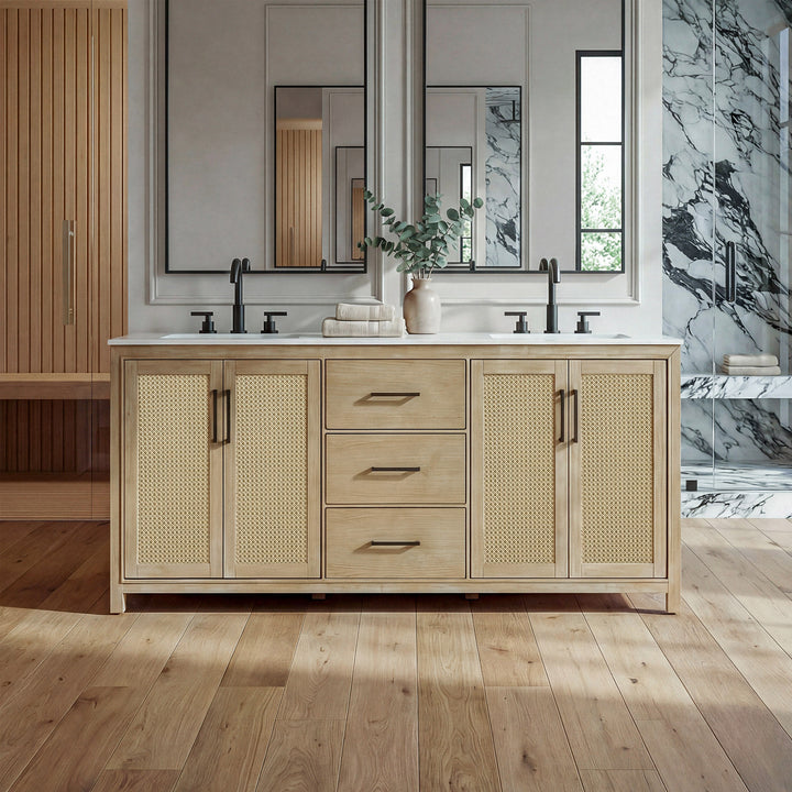 84 Inch Double Bathroom Vanity In Linen Oak Linen Oak Finish - KITCHEN & BATH by Joshua Marshal
