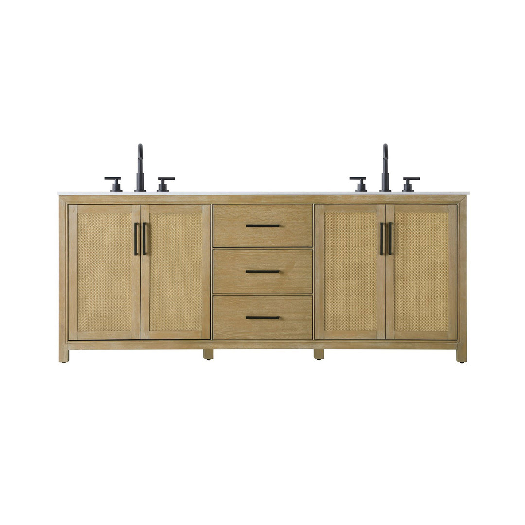 84 Inch Double Bathroom Vanity In Linen Oak - View 3 - Joshua Marshal
