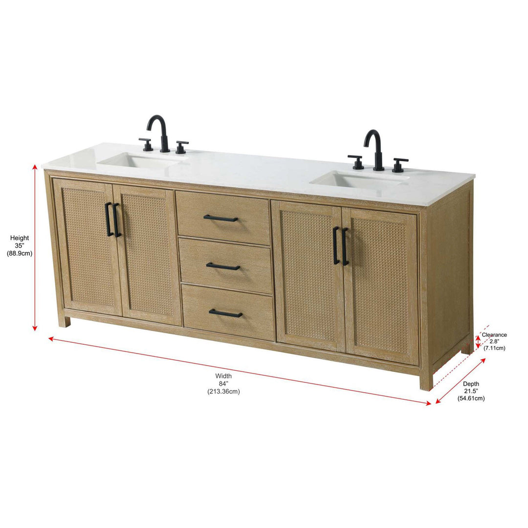 84 Inch Double Bathroom Vanity In Linen Oak - View 4 - Joshua Marshal