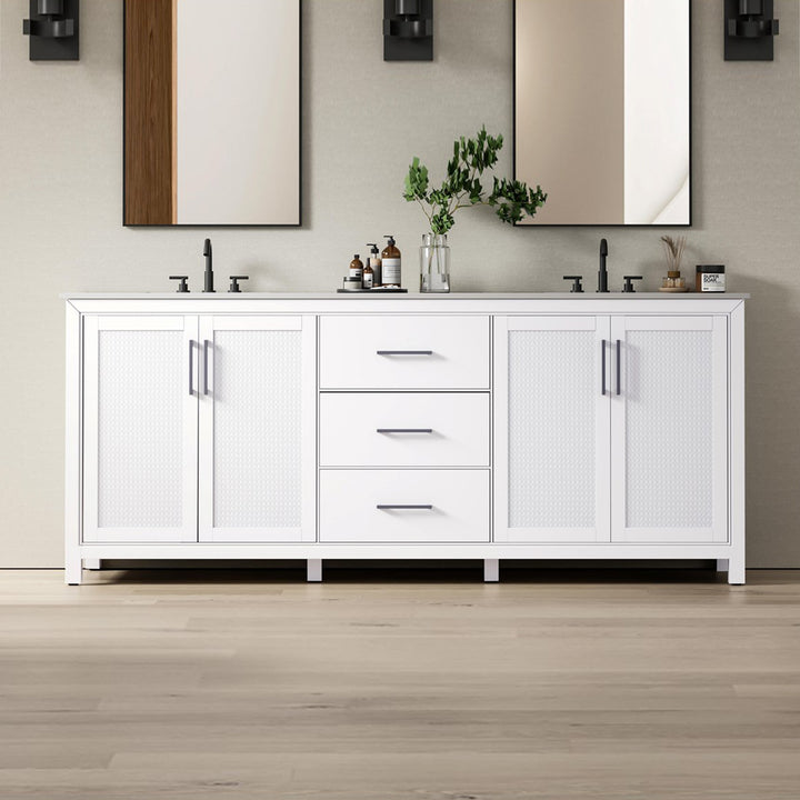 84 Inch Double Bathroom Vanity In White White Finish - KITCHEN & BATH by Joshua Marshal