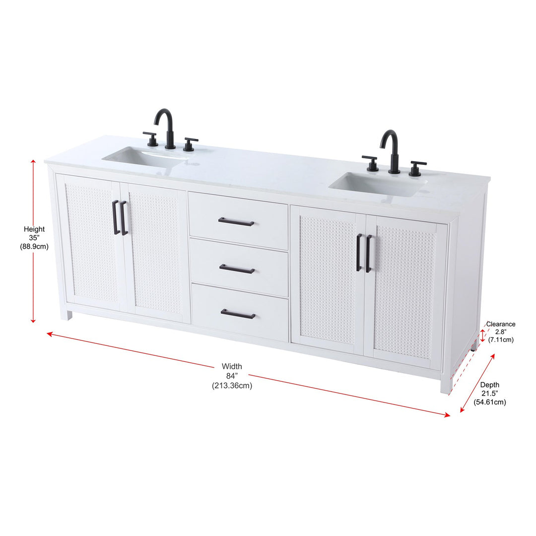 84 Inch Double Bathroom Vanity In White - View 6 - Joshua Marshal
