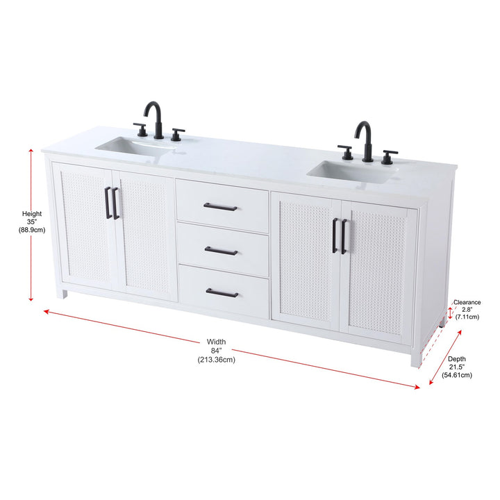 84 Inch Double Bathroom Vanity In White - View 6 - Joshua Marshal