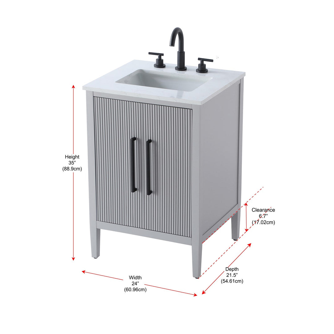 24 Inch Single Bathroom Vanity In Grey - View 5 - Joshua Marshal