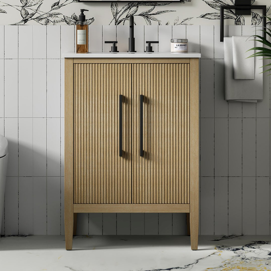 24 Inch Single Bathroom Vanity In Linen Oak Linen Oak Finish - KITCHEN & BATH by Joshua Marshal