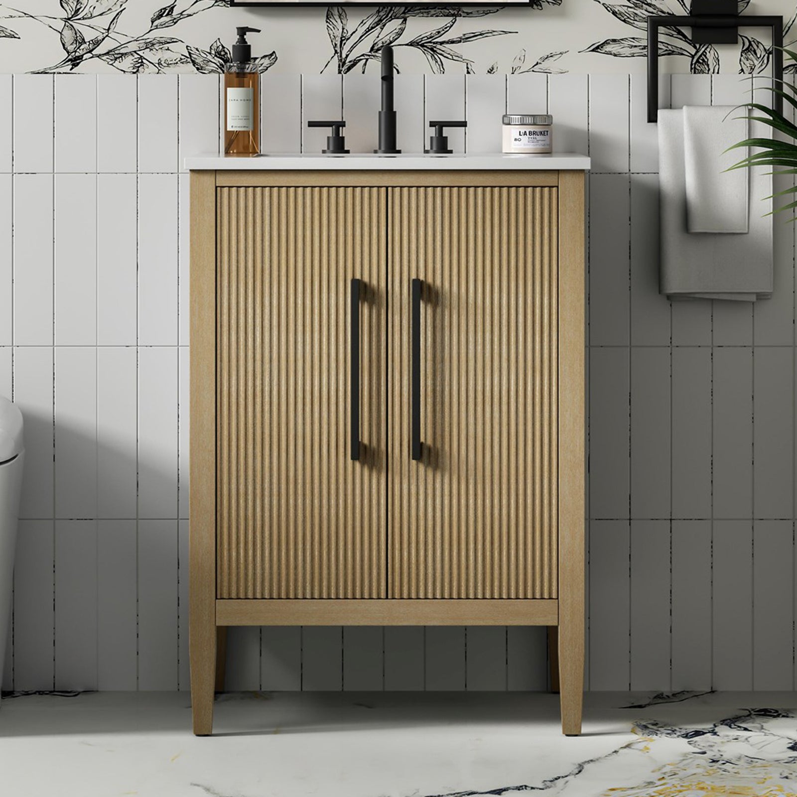 24 Inch Single Bathroom Vanity In Linen Oak Linen Oak Finish - KITCHEN & BATH by Joshua Marshal