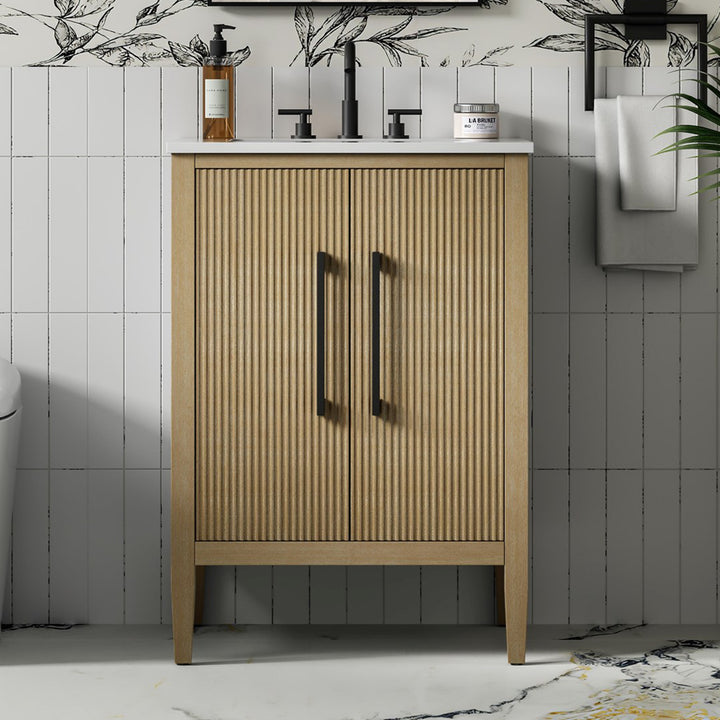 24 Inch Single Bathroom Vanity In Linen Oak Linen Oak Finish - KITCHEN & BATH by Joshua Marshal