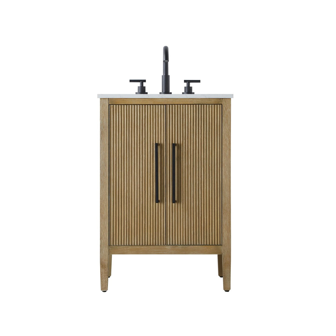 24 Inch Single Bathroom Vanity In Linen Oak - View 3 - Joshua Marshal