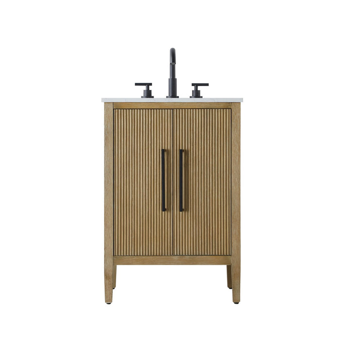 24 Inch Single Bathroom Vanity In Linen Oak - View 3 - Joshua Marshal