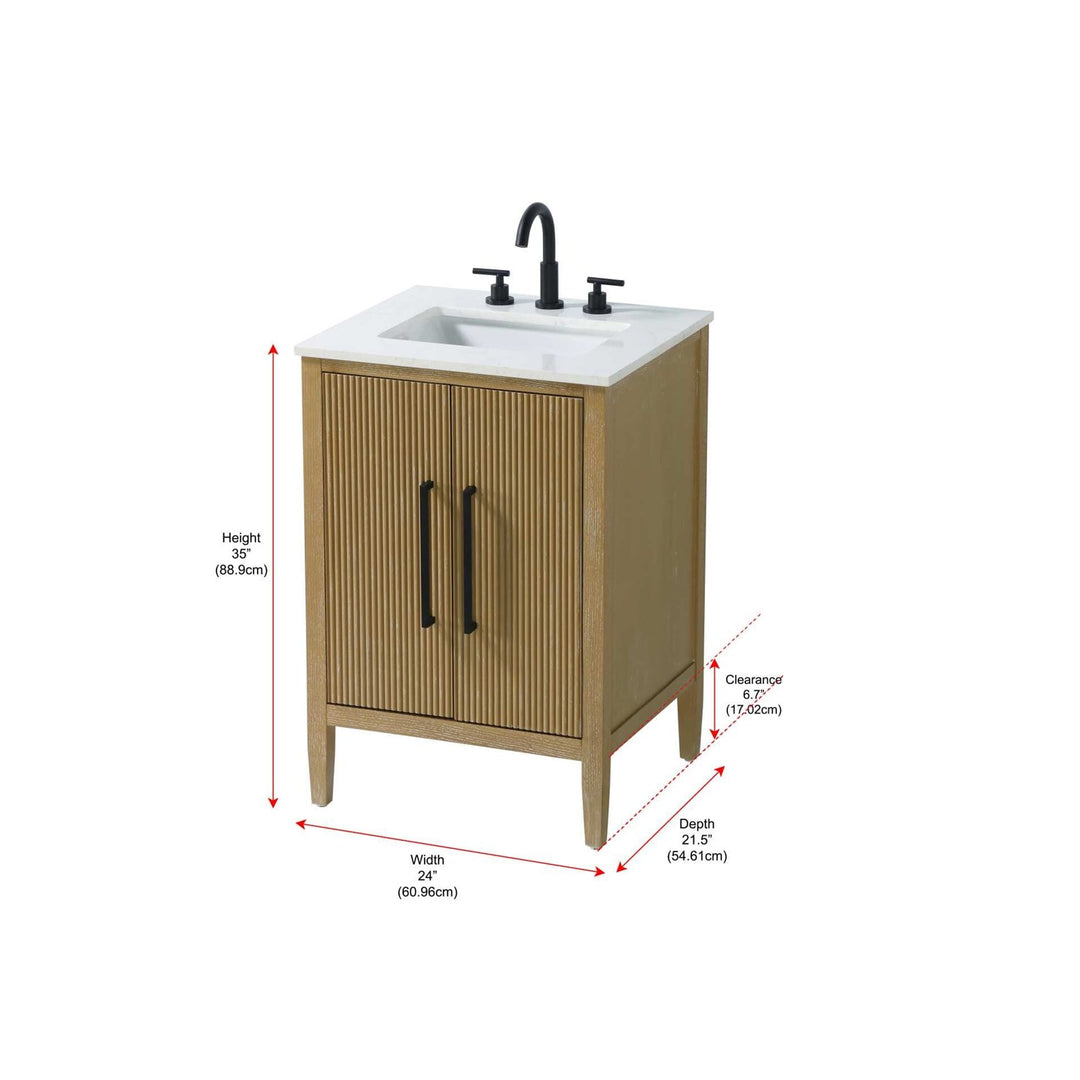 24 Inch Single Bathroom Vanity In Linen Oak - View 4 - Joshua Marshal