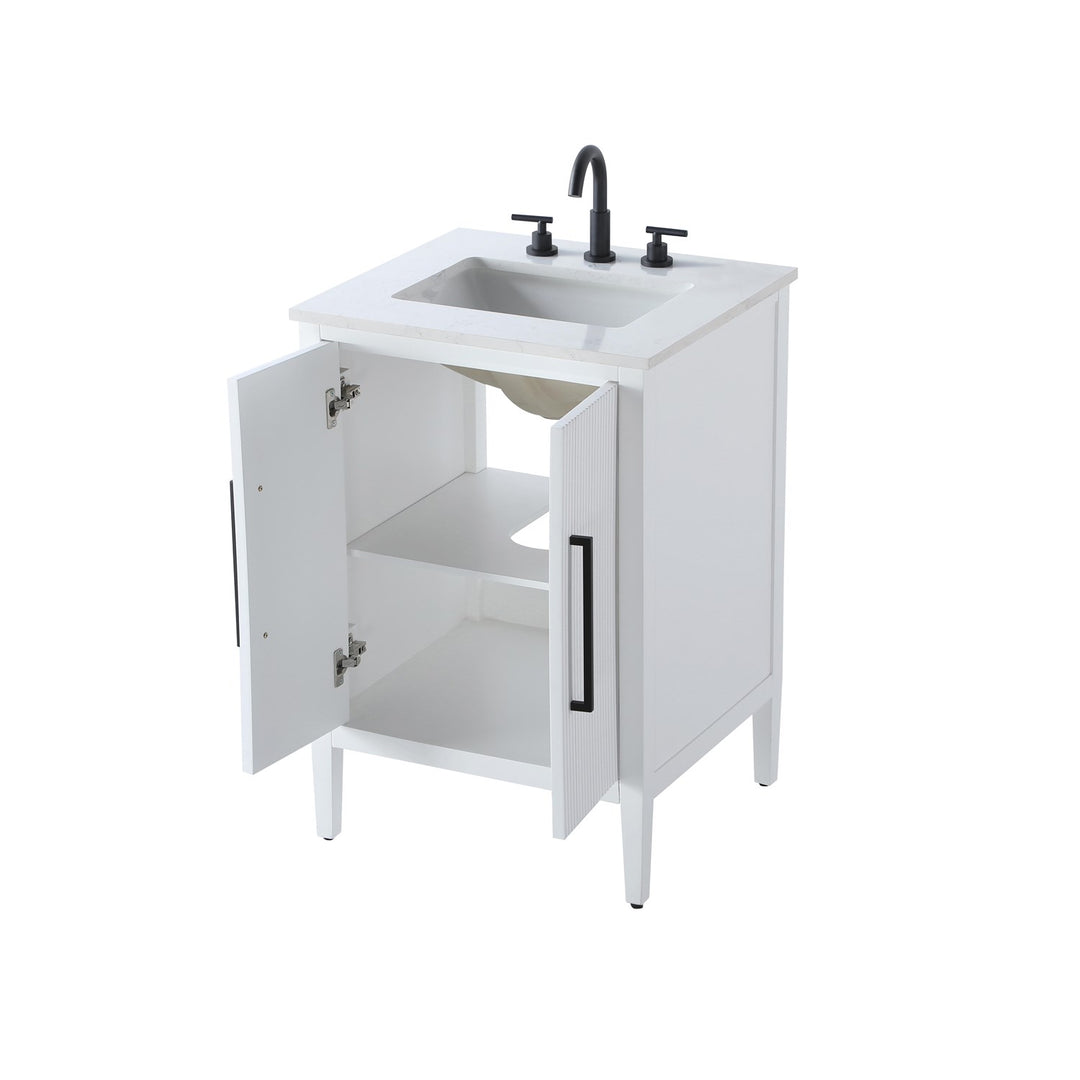 24 Inch Single Bathroom Vanity In White - View 3 - Joshua Marshal
