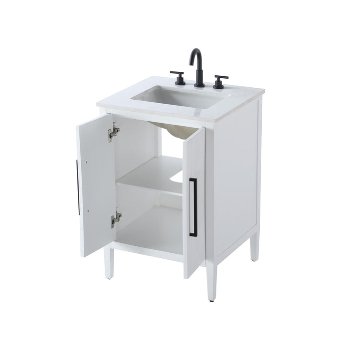 24 Inch Single Bathroom Vanity In White - View 3 - Joshua Marshal