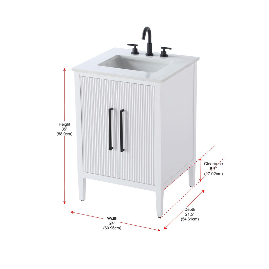 24 Inch Single Bathroom Vanity In White - View 5 - Joshua Marshal