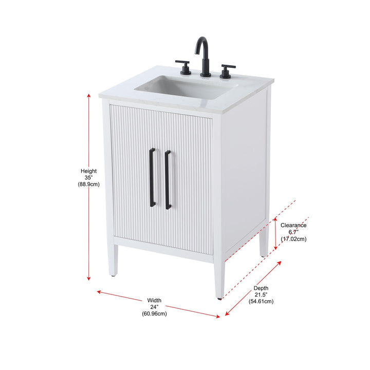 24 Inch Single Bathroom Vanity In White - View 5 - Joshua Marshal
