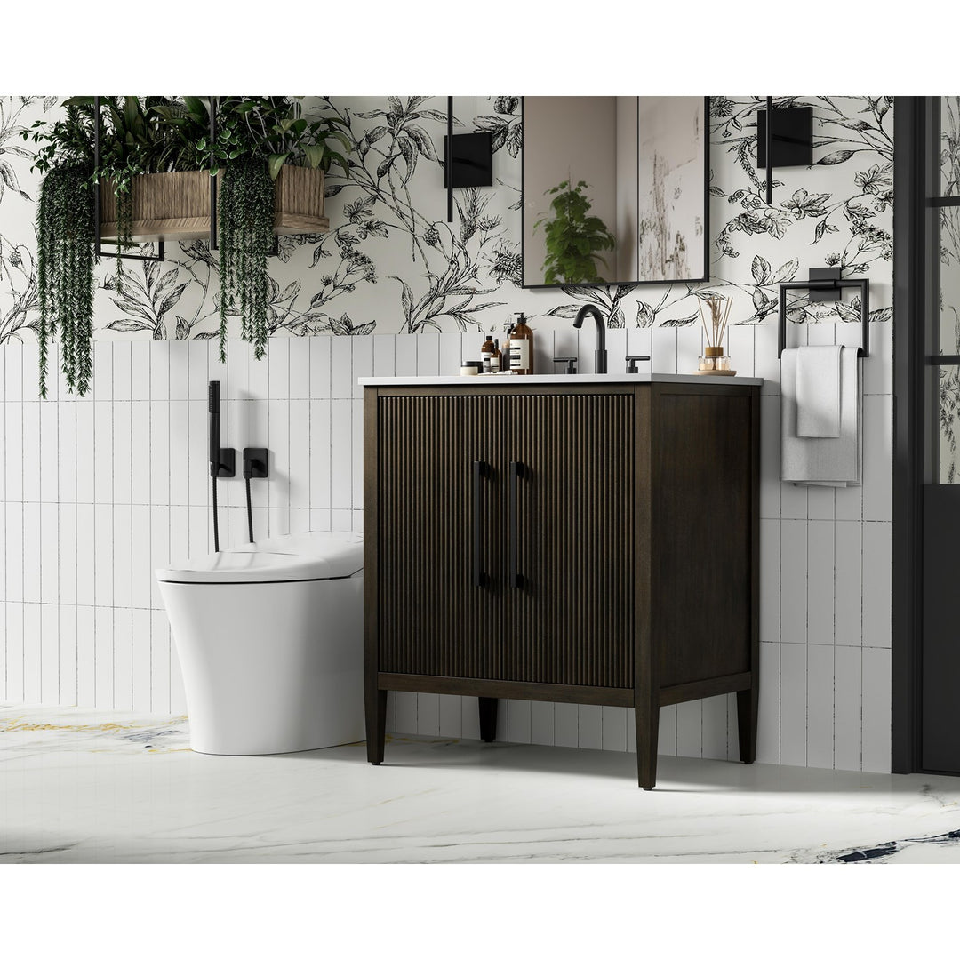 30 Inch Single Bathroom Vanity In Chocolate Oak - View 2 - Joshua Marshal