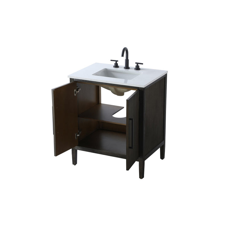 30 Inch Single Bathroom Vanity In Chocolate Oak - View 5 - Joshua Marshal
