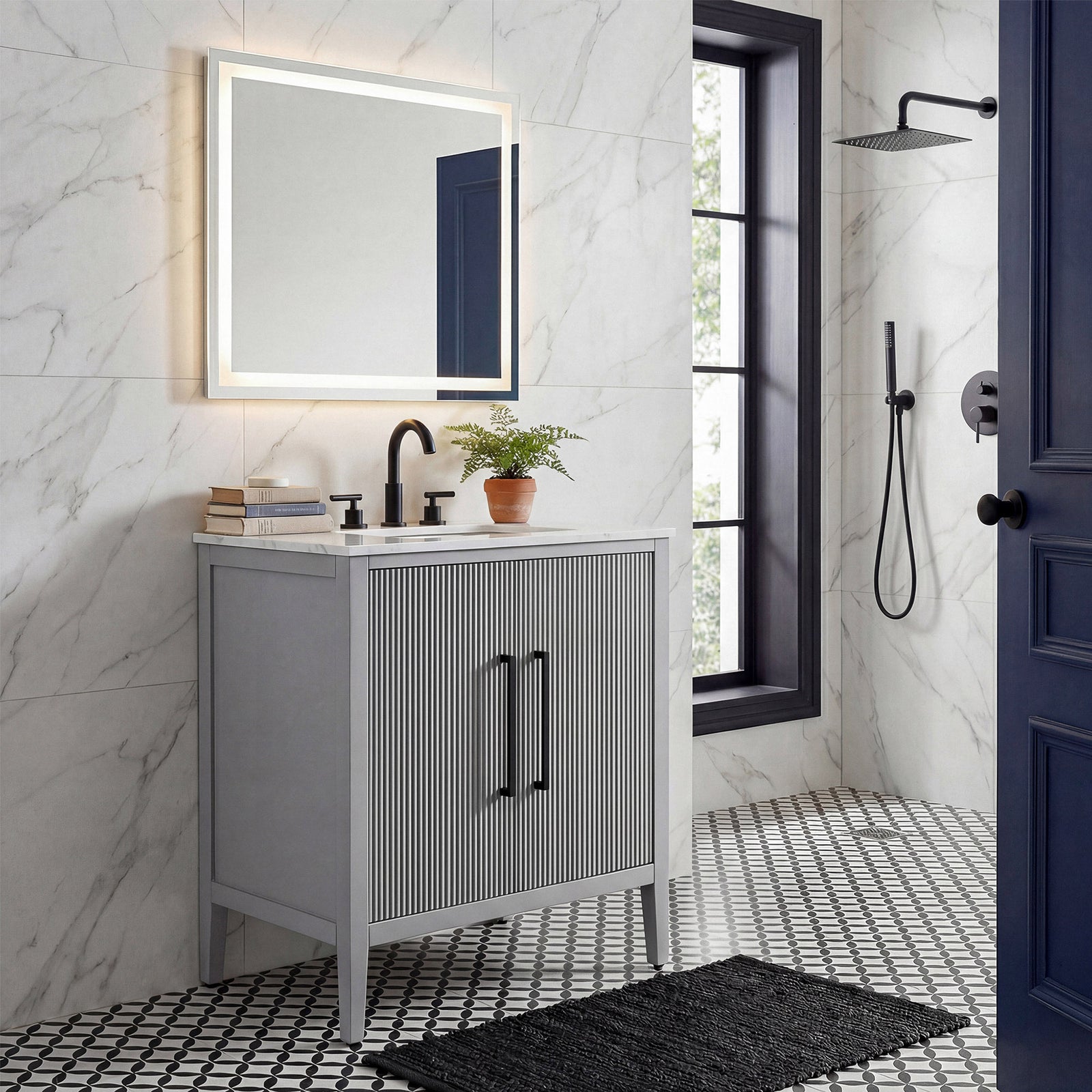 30 Inch Single Bathroom Vanity In Grey - View 2 - Joshua Marshal