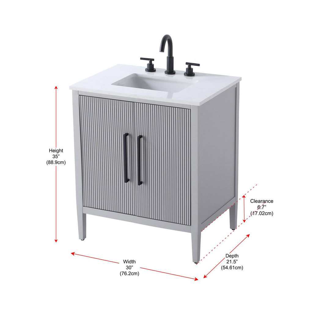 30 Inch Single Bathroom Vanity In Grey - View 4 - Joshua Marshal