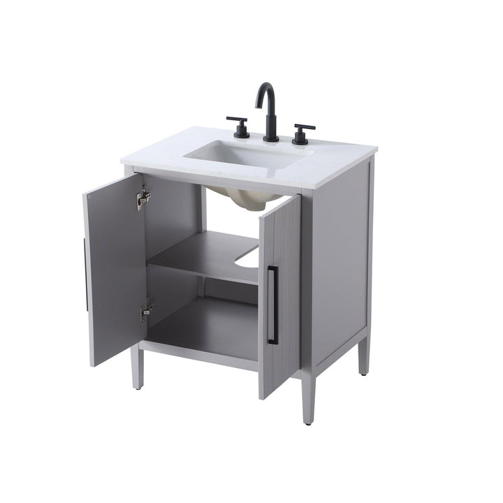 30 Inch Single Bathroom Vanity In Grey - View 5 - Joshua Marshal