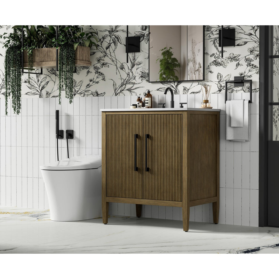 30 Inch Single Bathroom Vanity In Hazel Oak - View 2 - Joshua Marshal