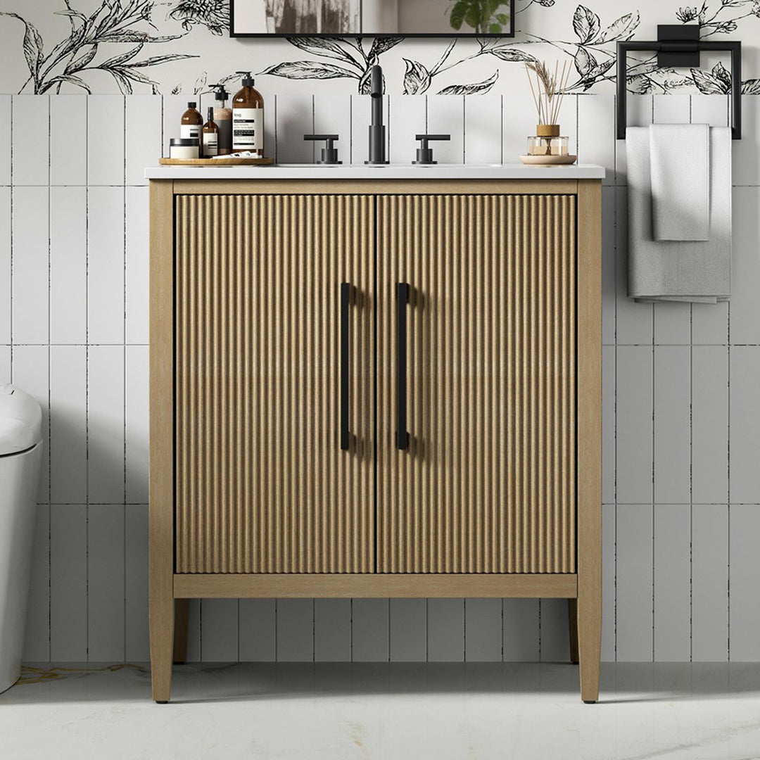 30 Inch Single Bathroom Vanity In Linen Oak Linen Oak Finish - KITCHEN & BATH by Joshua Marshal